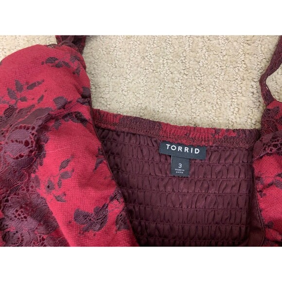 Torrid Red Black Smocked Floral Lace Tiered Midi Dress Whimsigoth Romantic 3X - Picture 5 of 12